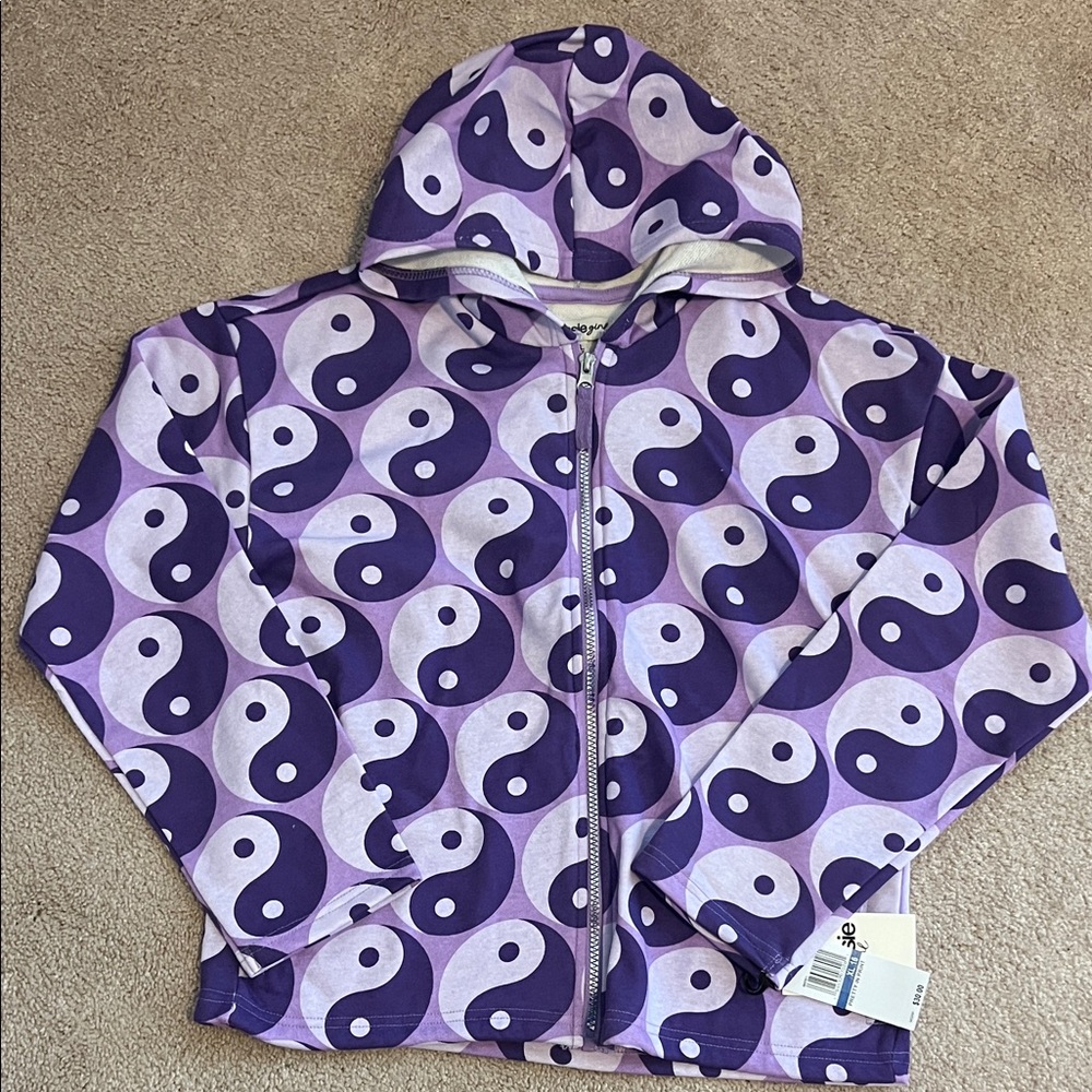 NWT Girls Purple Yin Yang Zip Hoodie - size XL 16